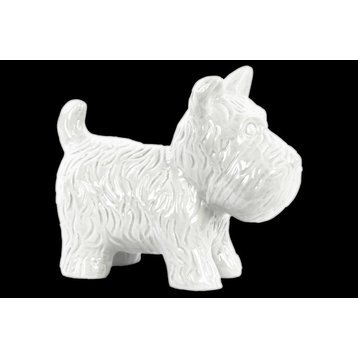 Ceramic Standing Welsh Terrier Dog Figurine, Gloss White