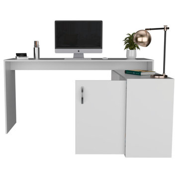 Dallas L-Shaped Home Office Desk with 2 Open Shelves and Cabinet, Light Gray