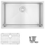 Stylish - 28"x18" Stainless Steel Single Bowl Dualmount Kitchen Sink - Create a sophisticated kitchen look with our Styluxe Sink Series. Featuring this 28" x 18" undermount Kitchen Sink. This stainless steel kitchen sink includes one luxury basket strainer and one bottom grid made of 100% stainless steel which will really help to protect your sink from dents or scratches. Handcrafted using premium 304 stainless steel with 18 gauge and 18/10 chrome/nickel content and featuring a refined brushed finished. This undermount kitchen sink has the drain towards the rear, for better utilization of the space under the sink cabinet. Also, the stainless steel kitchen sink basin has drain grooves for optimal drainage. This handmade stainless steel sink combines functionality, quality, and affordability. The tight 10mm radius corners are perfectly blended through an automated machine buffing system, and careful hand polished, for a luxurious finish. This undermount kitchen sink is equipped with top-level soundproofing, including thick rubber dampening pads. Each sink is additionally treated with protective coating, which reduces condensation and further dampens sound. The corrosion-resistant surface is further protected from rust and oxidation by a meticulous finishing process. Commercial-grade satin finish and gently rounded corners make maintenance as simple as wiping the surface with a damp cloth. For easy installation, all mounting hardware is provided. Our sinks are Canadian designed and meet the highest plumbing standards of North America. Stylish sinks are trusted by architects and builders for upscale projects and modern makeovers.