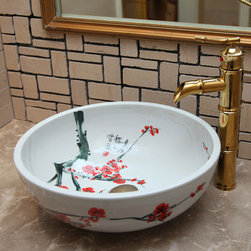 Painted peach blossom  art washbasin - Bathroom Sinks