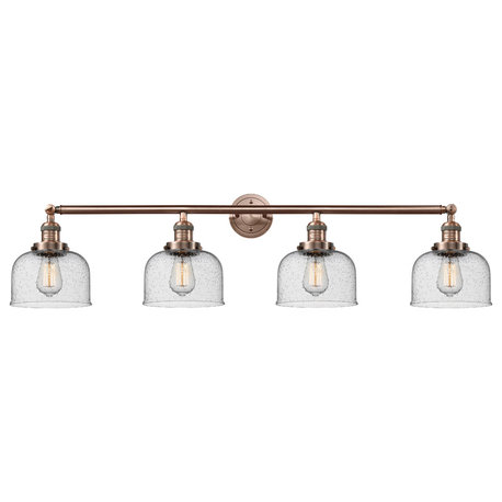 Large Bell 4-Light Bath Fixture, Seedy Glass, Antique Copper