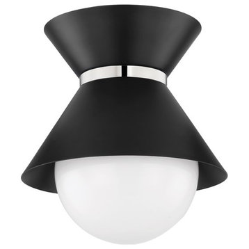 Troy Scout 1 Light Flush Mount C8610-SBK/PN - Iron And Steel