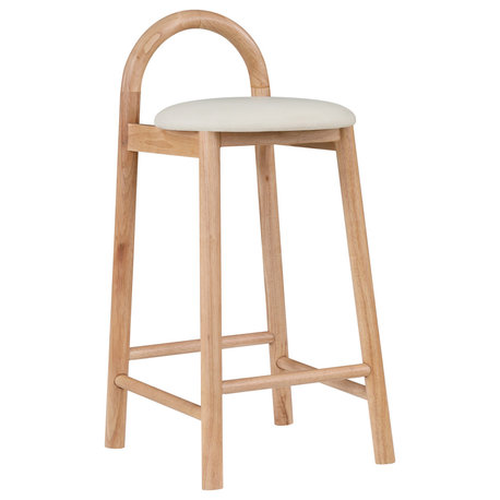 Meridian Furniture Calvin Vegan Leather Stool, Cream, Natural Finish