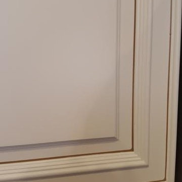 Arnold White Painted Kitchen Cabinets with Pinstripe