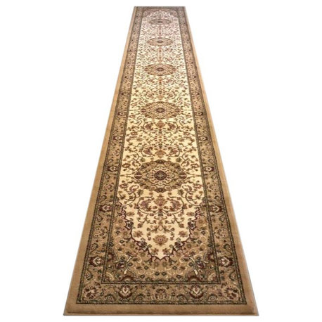 Mersin Collection Persian Style Area Rug - Olefin Rug with Jute Backing, Ivory - 3' X 15'