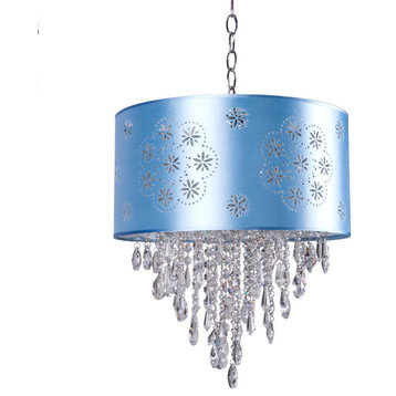 1 Light Crystal Pendant Light in Chrome Finish with Baby Blue Shade and Crystal