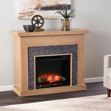 Adalyn Touch Screen Electric Fireplace With Faux Stone Surround