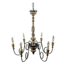 Antique Style Wooden Pendant Light with 6 Candle Shape Lights - Chandeliers