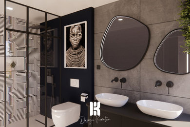 Imagen de cuarto de baño minimalista con aseo y ducha