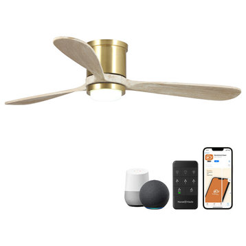 52 in. Indoor/Outdoor Sand Gold Flush Mount Smart LED Ceiling Fan with Remote