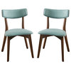 GDF Studio Caleb Mid-Century Walnut Finished Frame Dining Chairs, Set of 2, Mint