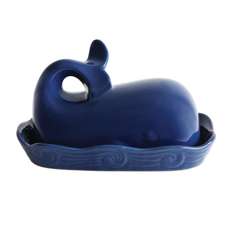 Coastal Stoneware Whale Shaped Butter Dish, Navy Blue