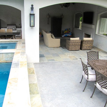 Stamped concrete pool deck/outdoor living - salt rock texture