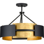 Progress Lighting - Lowery 3-Light Black/Distressed Gold Luxe Semi-Flush Convertible Ceiling Light - Raise the bar on contemporary design with the Lowery Collection 3-Light Black/Distressed Gold Modern Semi-Flush Mount Convertible Ceiling Light.