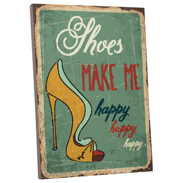 Vintage Sign "Shoes Make Me Happy" Gallery Wrapped Canvas Art, 20"x16"