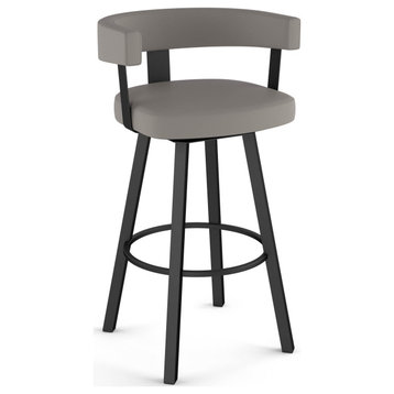 Amisco Parker Swivel Stool, Taupe Gray Faux Leather/Black Metal, Counter Height