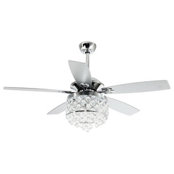 5 Blades Modern Crystal Ceiling Fan with LED Light and Remote Control