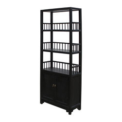 Chinese Distressed Black Small Display Bookcase Curio Cabinet - Bookcases