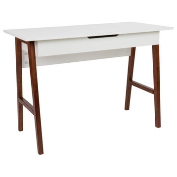 Home Office Writing Computer Desk with Drawer, White and Walnut