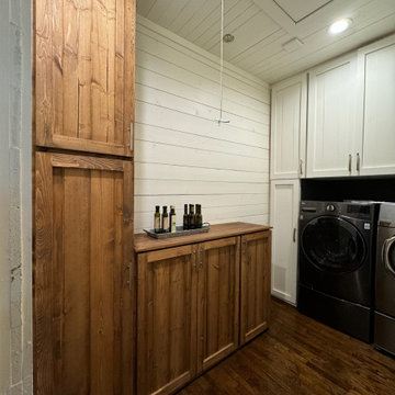 Rustic Laundry Room Storage Cabinets and Entry Door