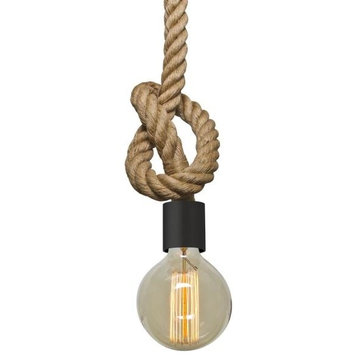 Besa Lighting 1JT-SOLO-BK Solo - One Light Rope Pendant with Flat Canopy