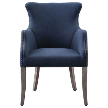 Uttermost 23499 Yareena 24-1/2"W Wood Framed Linen Wingback Chair - Denim Blue