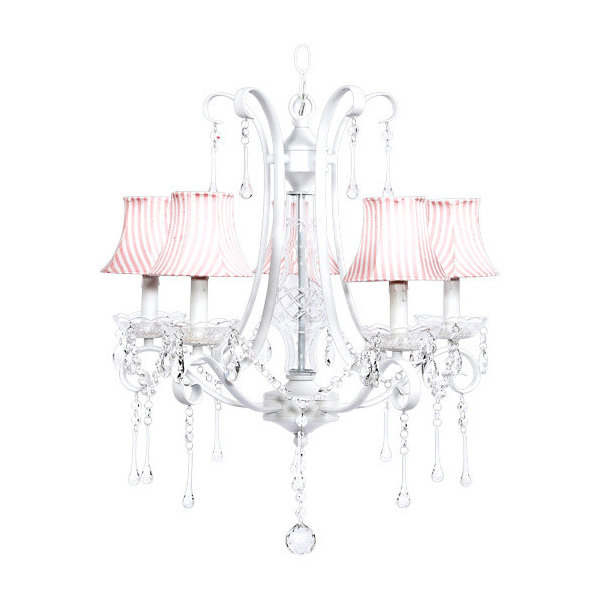 5-Light White Colleen Chandelier With Striped Shades