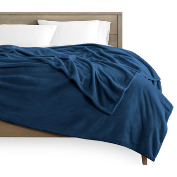 Bare Home Microplush Fleece Blanket, Dark Blue, Throw/Travel