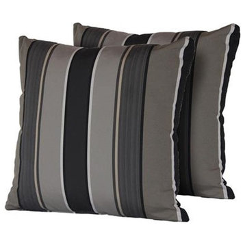 Grey Mix Stripe Outdoor Throw Pillows Square Set of 2