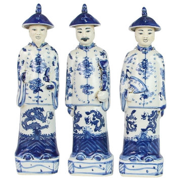 Blue & White Standing Qing Emperors Of 3 Generations - Set