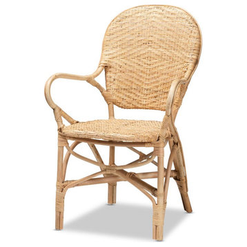 Baxton Studio Genna Modern Bohemian Natural Brown Finished Rattan Dining Chair