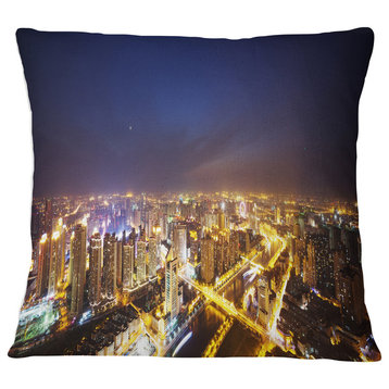 Downtown Nighttime Panorama Cityscape Throw Pillow, 18"x18"