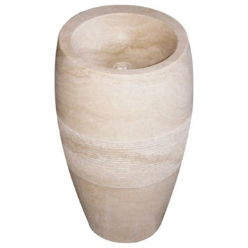 Troia Light Travertine Pedestal Stand-alone Sink Curved Honed (D)16" (H)33.5"