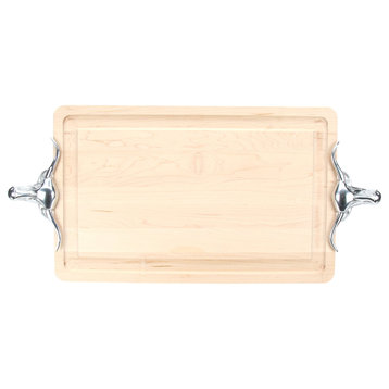 BigWood Boards Rectangle Cutting Board, Longhorn Handles, Maple, 15"x24"x1.25"
