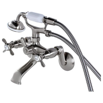 Contemporary Clawfoot Tub Faucet With Hand Shower & 2 Handles, Brushed Nickel