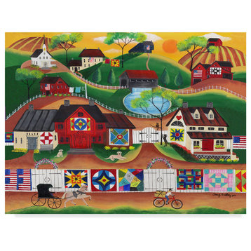Cheryl Bartley 'Sunrise Colorful Country Quilt Village' Canvas Art, 24"x18"