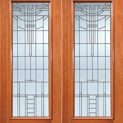 Art Deco Beveled Glass Exterior Double Door, Full lite - Front Doors
