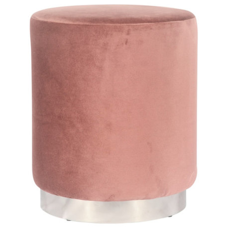 GILDA Pouf in Stylish Rose Velvet with Silvered Metal Base