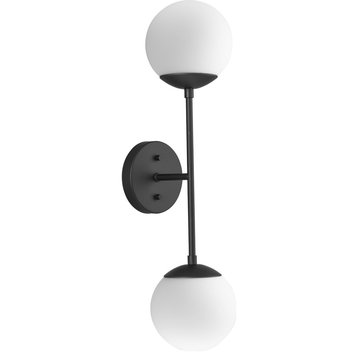 Haas Collection 2-Light Mid-Century Modern Wall Sconce, Matte Black