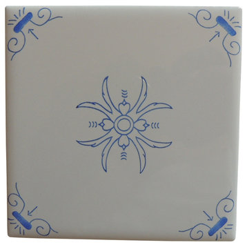 Delft Oxen Style Corners, Center Flower Design, Blue, Set of 50