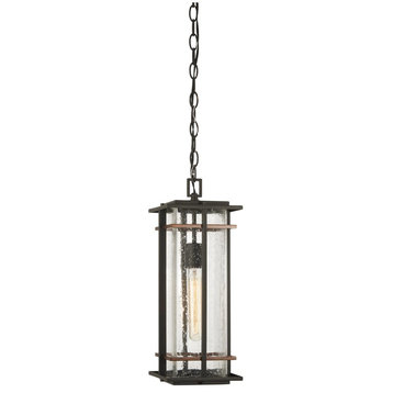 San Marcos Chain Hung Lantern, Black and Antique Copper Accents