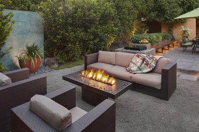 Modern fire pit and seating area