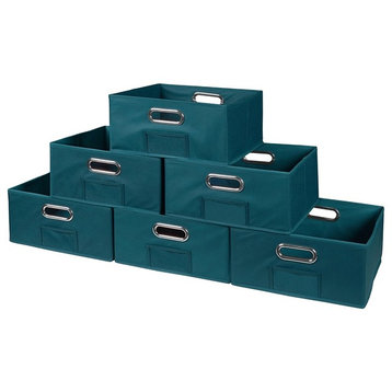 Cubo Set Of 6 Half-Size Foldable Fabric Storage Bins, Teal