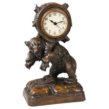 Clock MOUNTAIN Lodge Upright Bear Chocolate Brown Resin Hand-Painted