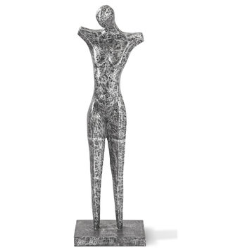 Abstract Male Sculpture on Stand, Black/Silver, Aluminum