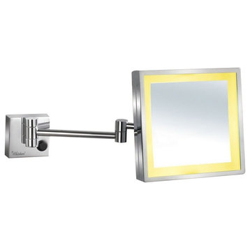 Whitehaus WHMR25 Wall Mounted LED Square 5x Magnifying Mirror - Polished Chrome
