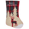 19" Green and Red Plaid Reindeer With Forest Trees Christmas Stocking