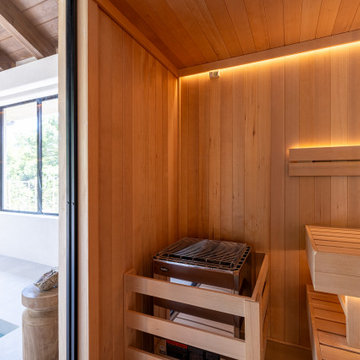 Custom Home Gym Hemlock Sauna and Himalayan Salt Wall in Rancho Santa Fe