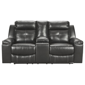 Signature Design by Ashley Kempten Reclining Loveseat with Console in Black