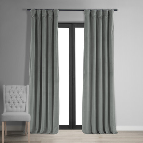 Signature Silver Gray Blackout Velvet Curtain Single Panel, 50"x84"